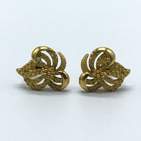CROWN TRIFARI Gold Tone Modernist Clip Earrings - Picture 1 of 4